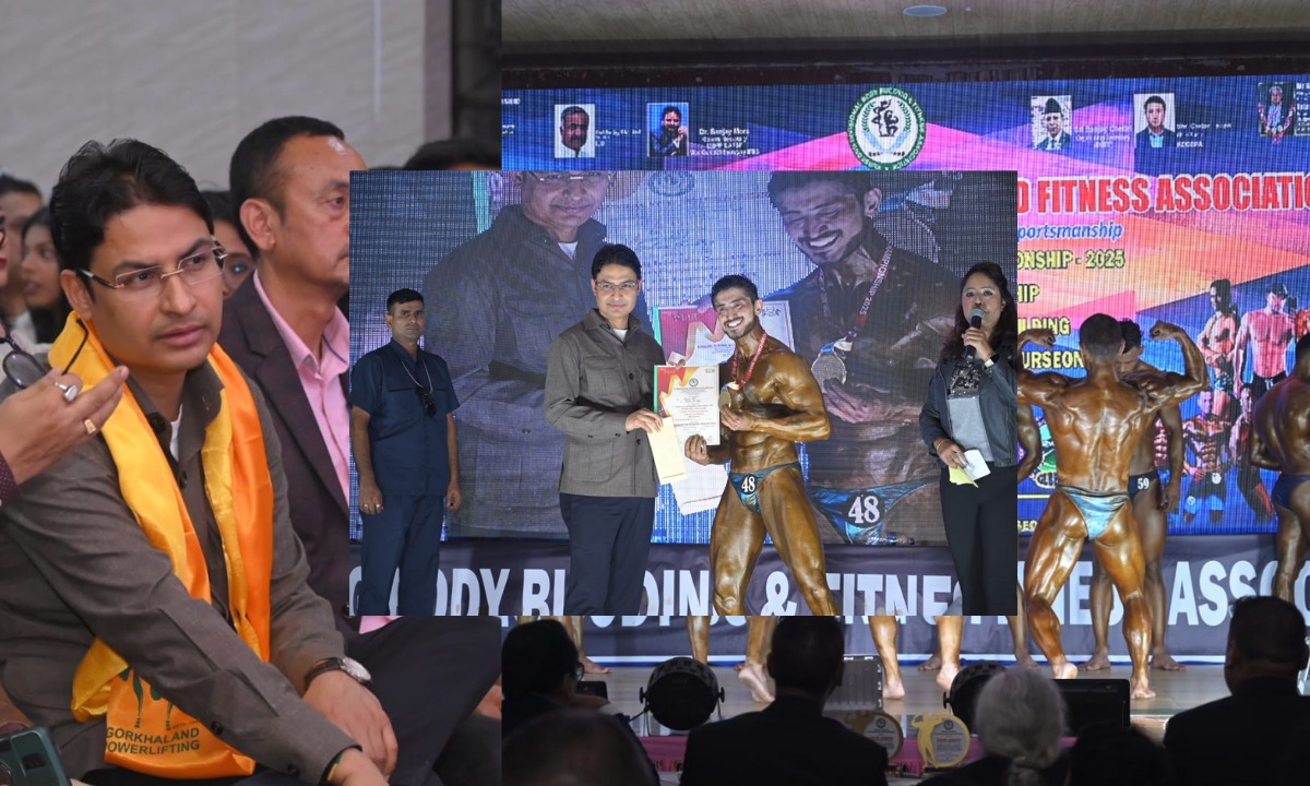 Raju Bista, a Darjeeling MP, praises the Kurseong Body Building Championship’s 55 years